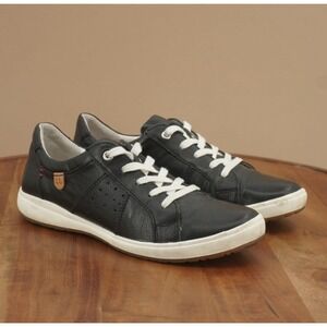 Josef Seibel Womens Caren 01 Sneakers Shoes Casual Lace Up Black Leather 37 / 6